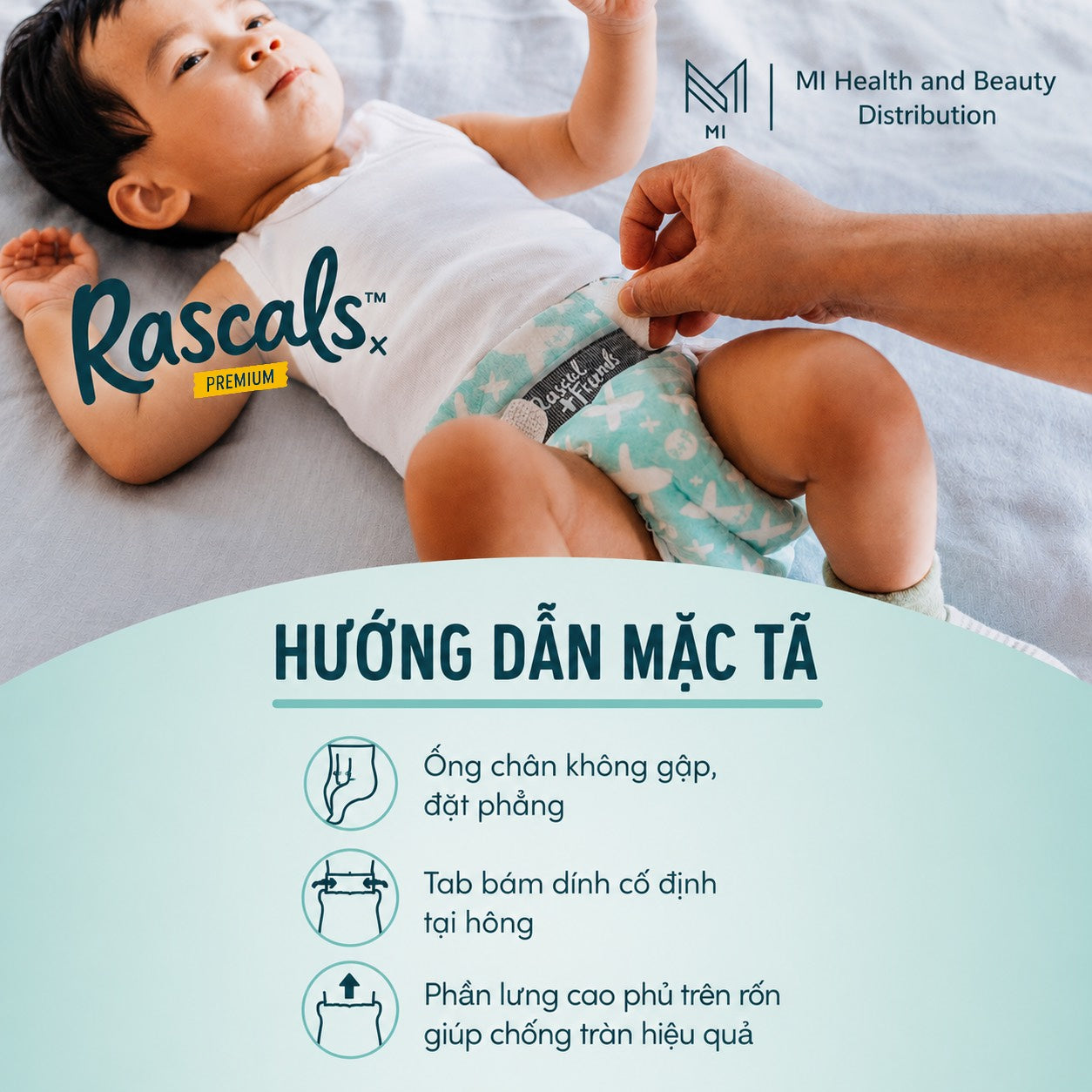 Tã quần cao cấp siêu thấm hút chống tràn 12 giờ Rascals Tape Convenience Pack chính hãng