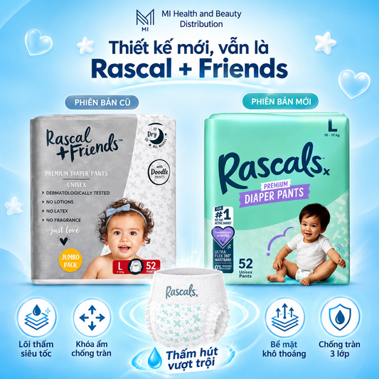 Tã quần cao cấp siêu thấm hút chống tràn 12 giờ Rascals Tape Convenience Pack chính hãng