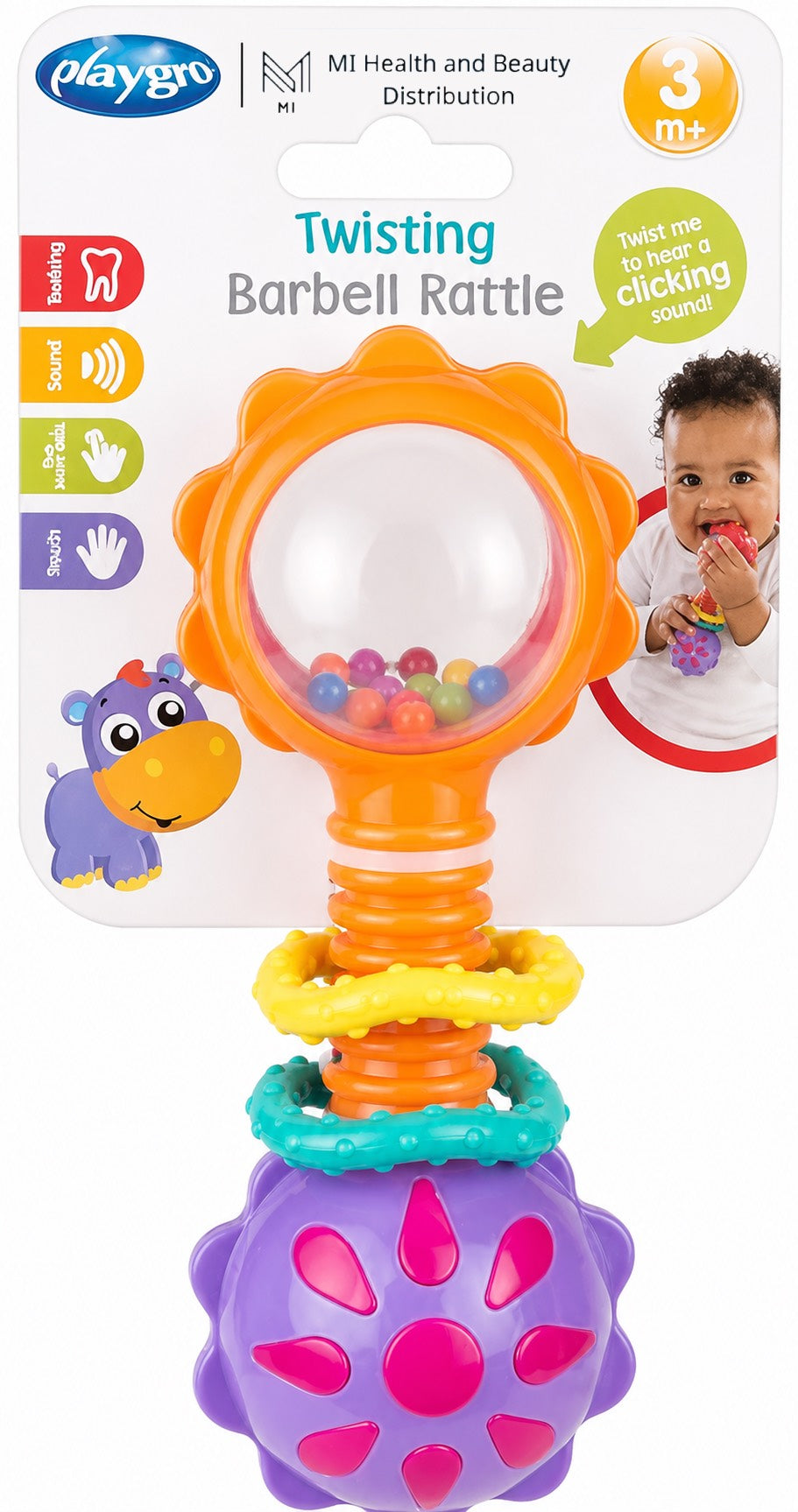 Xúc xắc thanh barbell phát triển giác quan + gặm nướu cho bé - Playgro Twisting Barbell Rattle