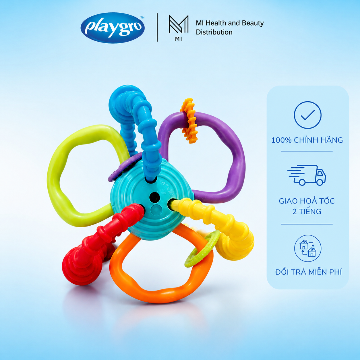 Xúc xắc gặm nướu uốn dẻo xoay vặn Playgro Bend and Twist Teething Rattle phát triển giác quan cho bé từ 3 tháng