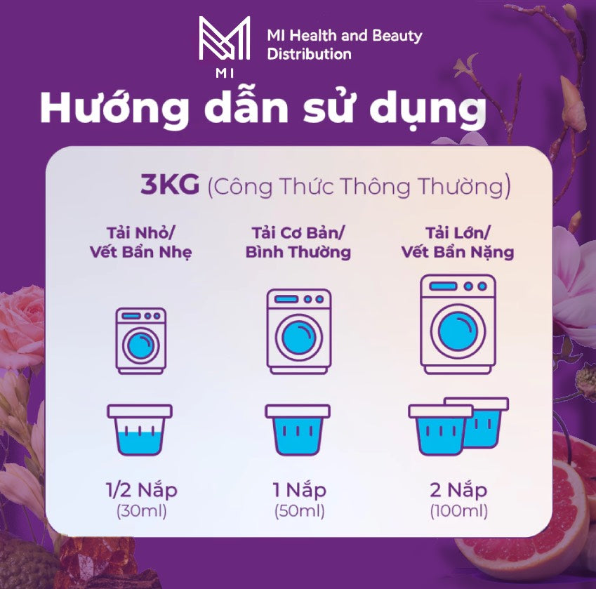 Nước giặt Blom 3 tần mùi hương cao cấp 3KG - 99% Kháng Khuẩn, Sạch Dịu Nhẹ An Toàn Cho Da
