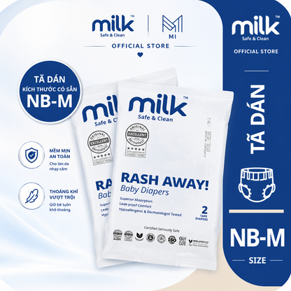 2 Miếng Dùng Thử Bỉm Tã Dán / Tã Quần  MILK Flexi Tape Siêu Mềm Mỏng Chống Hăm Cho Bé [Size từ sơ sinh đến 25kg}