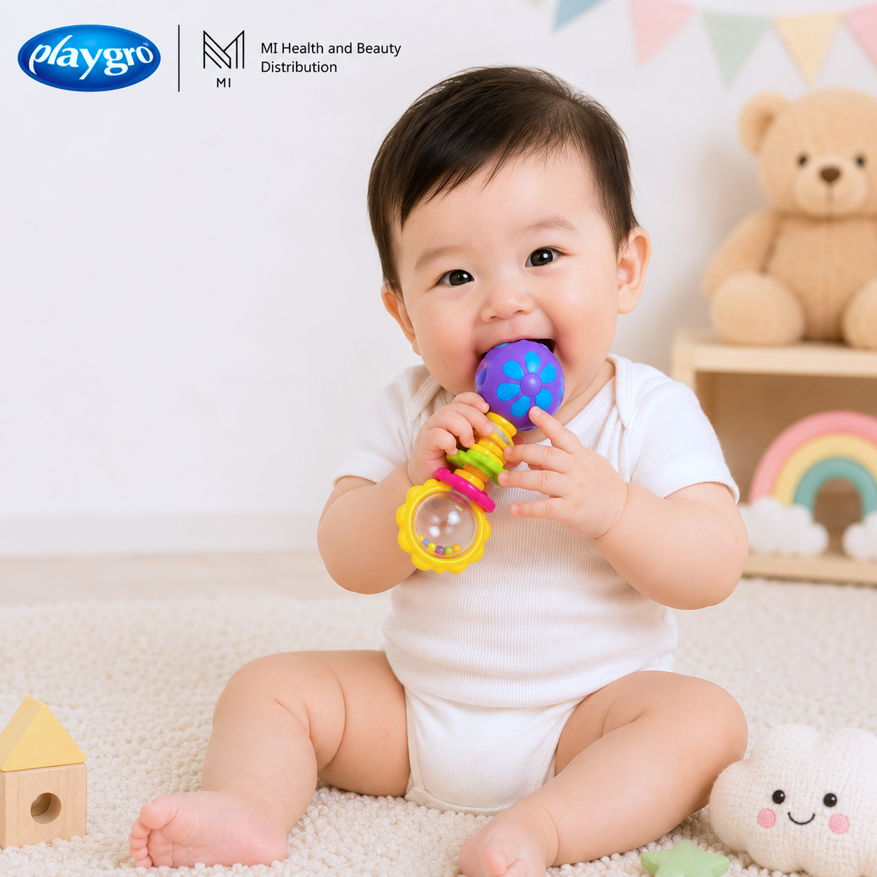 Xúc xắc thanh barbell phát triển giác quan + gặm nướu cho bé - Playgro Twisting Barbell Rattle