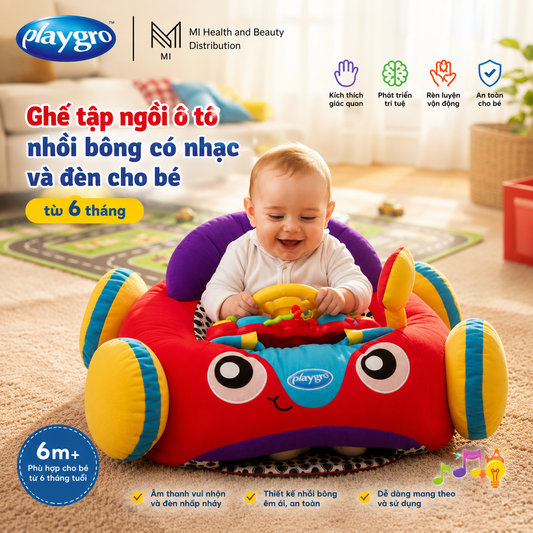 Ghế tập ngồi ô tô nhồi bông Playgro Music & Lights Comfy Car có nhạc và đèn cho bé từ 6 tháng