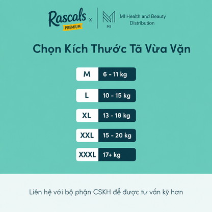 Thùng 3 bịch Tã quần cao cấp siêu thấm hút chống tràn 12 giờ Rascals Tape Convenience Pack chính hãng