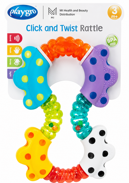 Đồ chơi xúc xắc uốn cong xoay vặn Playgro Click and Twist Rattle kích thích giác quan cho bé