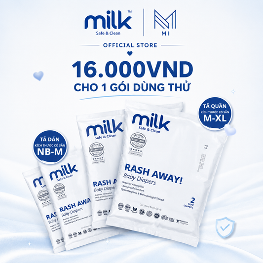 2 Miếng Dùng Thử Bỉm Tã Dán / Tã Quần  MILK Flexi Tape Siêu Mềm Mỏng Chống Hăm Cho Bé [Size từ sơ sinh đến 25kg}