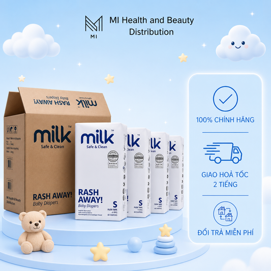 Thùng 4 Bịch Bỉm Tã Dán MILK Flexi Tape Siêu Mềm Mỏng Chống Hăm Cho Bé [Size NB88/S192/M168]