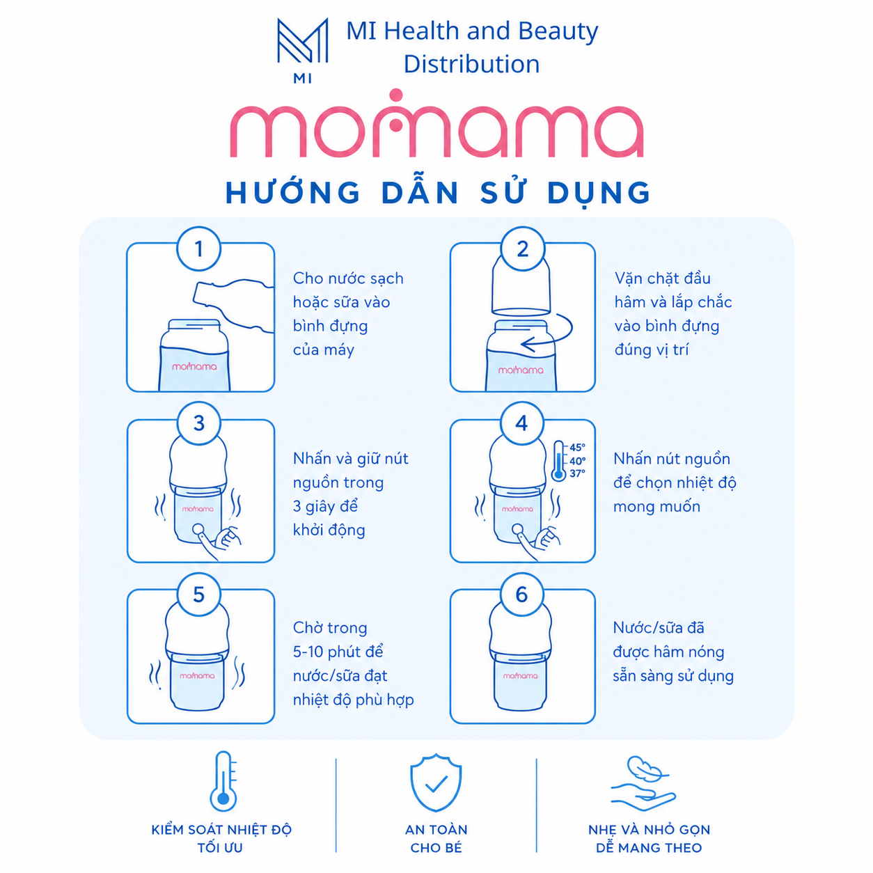 Máy Hâm Sữa Thông Minh MOMAMA Chính Hãng - Máy Hâm Sữa Không Dây Cầm Tay Tích Hợp Hộp Chia Sữa Pin 5000mAh Tiện Lợi