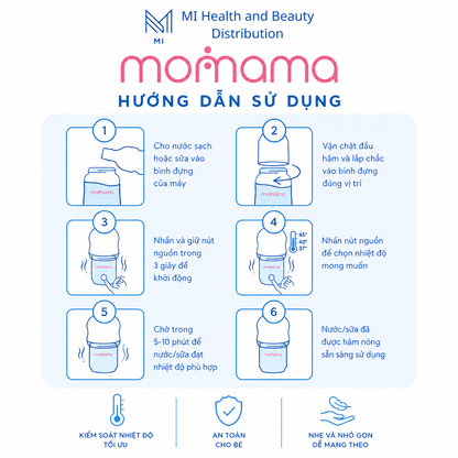 Máy Hâm Sữa Thông Minh MOMAMA Chính Hãng - Máy Hâm Sữa Không Dây Cầm Tay Tích Hợp Hộp Chia Sữa Pin 5000mAh Tiện Lợi