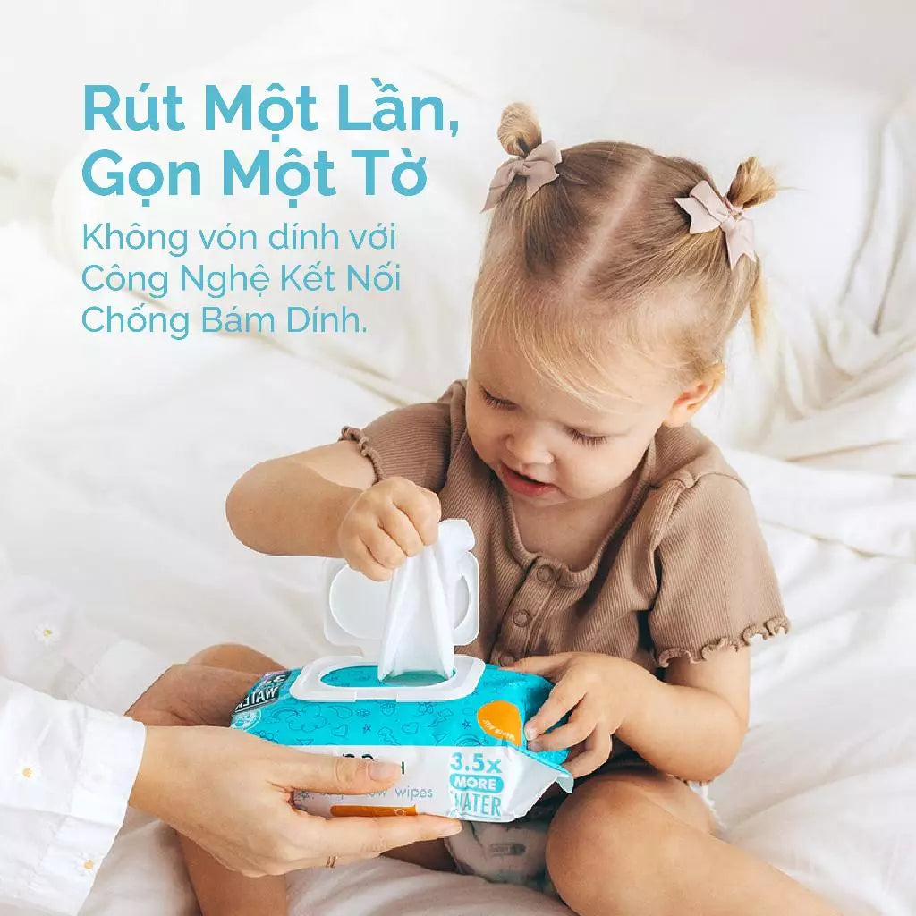 Khăn Ướt Trẻ Em Hoppi – Gói 3x80 tờ Nước Tinh Khiết, Mềm Mại, Dùng Được Cho Da Nhạy Cảm