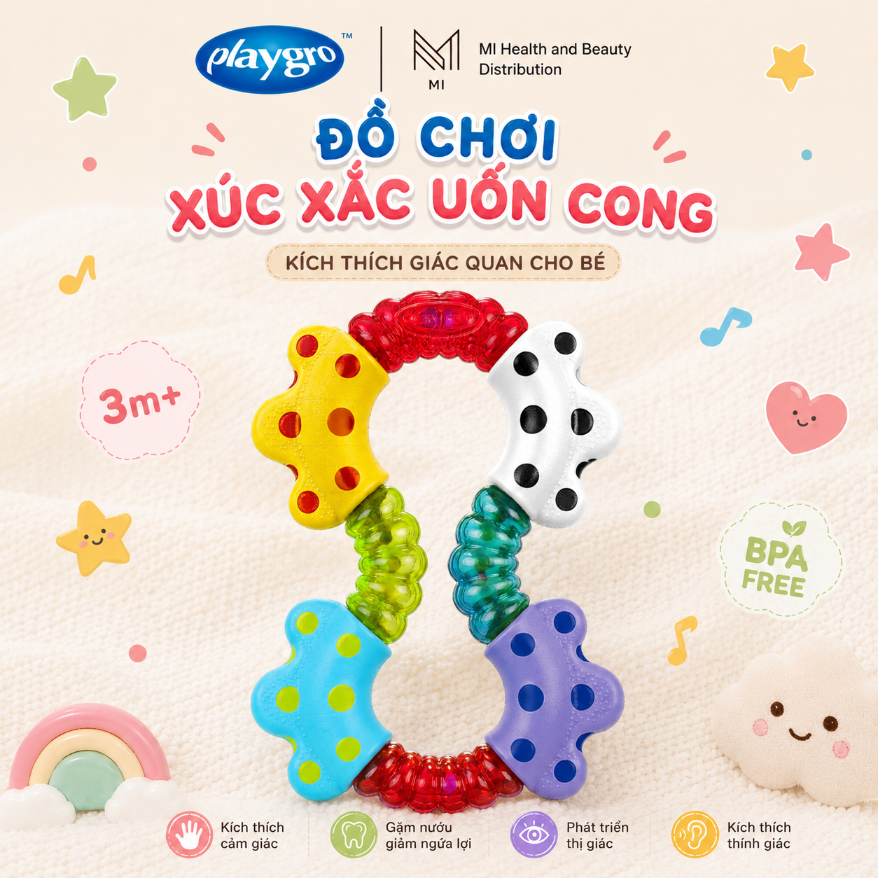 Đồ chơi xúc xắc uốn cong xoay vặn Playgro Click and Twist Rattle kích thích giác quan cho bé
