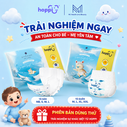 Tã Dùng Thử Hoppi AirDream Chính Hãng - Bỉm Dán Và Bỉm Quần Siêu Mỏng Cho Bé Từ 0 - 25kg