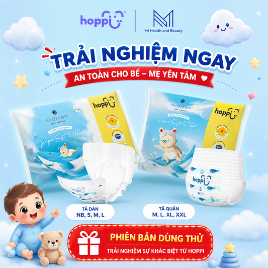 Tã Dùng Thử Hoppi AirDream Chính Hãng - Bỉm Dán Và Bỉm Quần Siêu Mỏng Cho Bé Từ 0 - 25kg