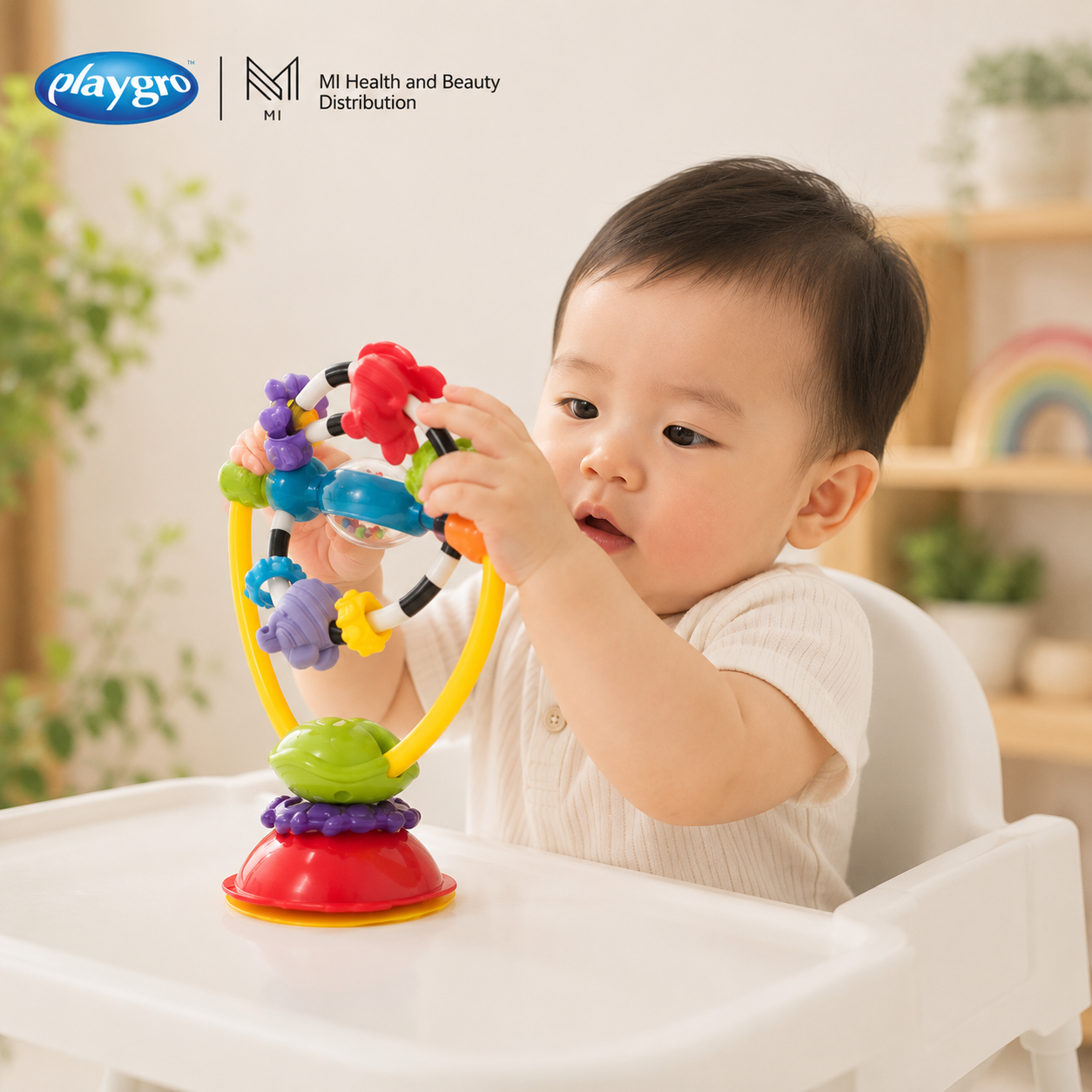Đồ chơi vòng xoay gắn ghế ăn dặm Playgro High Chair Spinning Toy có đế hút chân không cho bé