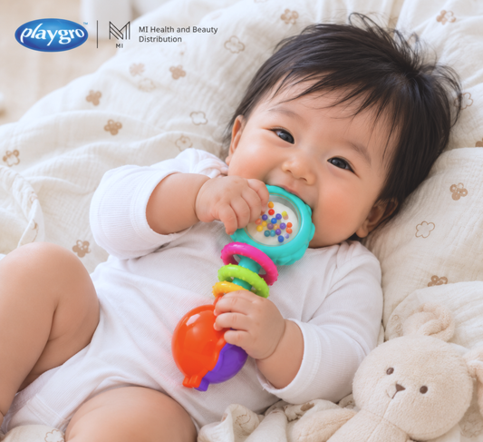 Xúc xắc thanh barbell phát triển giác quan + gặm nướu cho bé - Playgro Twisting Barbell Rattle