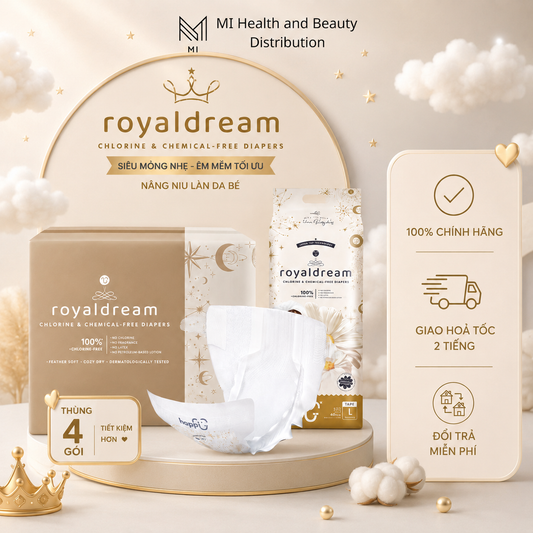 Thùng 4 Bịch Bỉm Dán Hoppi RoyalDream Siêu Mỏng Nhẹ – Size M/L/XL/XXL – Cho Bé Dưới 5–14kg