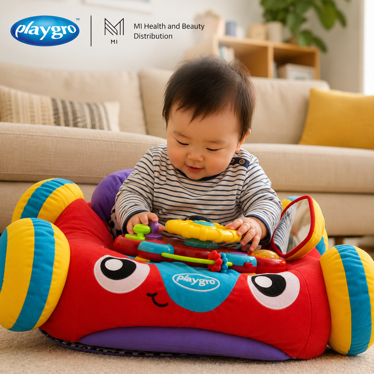 Ghế tập ngồi ô tô nhồi bông Playgro Music & Lights Comfy Car có nhạc và đèn cho bé từ 6 tháng