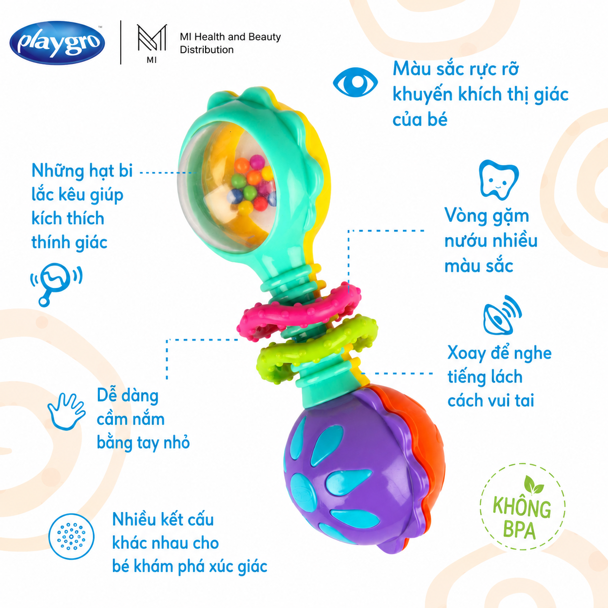 Xúc xắc thanh barbell phát triển giác quan + gặm nướu cho bé - Playgro Twisting Barbell Rattle