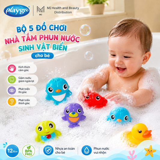 Bộ 5 đồ chơi nhà tắm phun nước sinh vật biển Playgro Under the Sea Squirtees (Phiên bản mới)