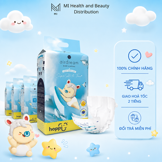 Thùng 4 Gói Bỉm Dán Hoppi Airdream Siêu Mỏng Nhẹ – Size NB/S/M/L – Cho Bé 6–25kg