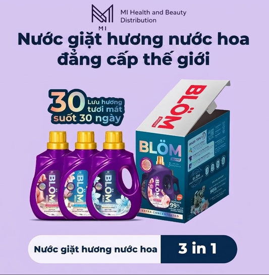 [Combo 3 chai] Nước giặt Blom 3 tần mùi hương cao cấp 3KG -  99% Kháng Khuẩn, Sạch Dịu Nhẹ An Toàn Cho Da