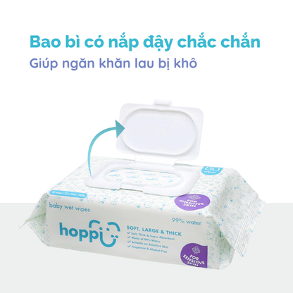 Khăn Ướt Trẻ Em Hoppi – Gói 5x20 tờ Nước Tinh Khiết, Mềm Mại, Dùng Được Cho Da Nhạy Cảm