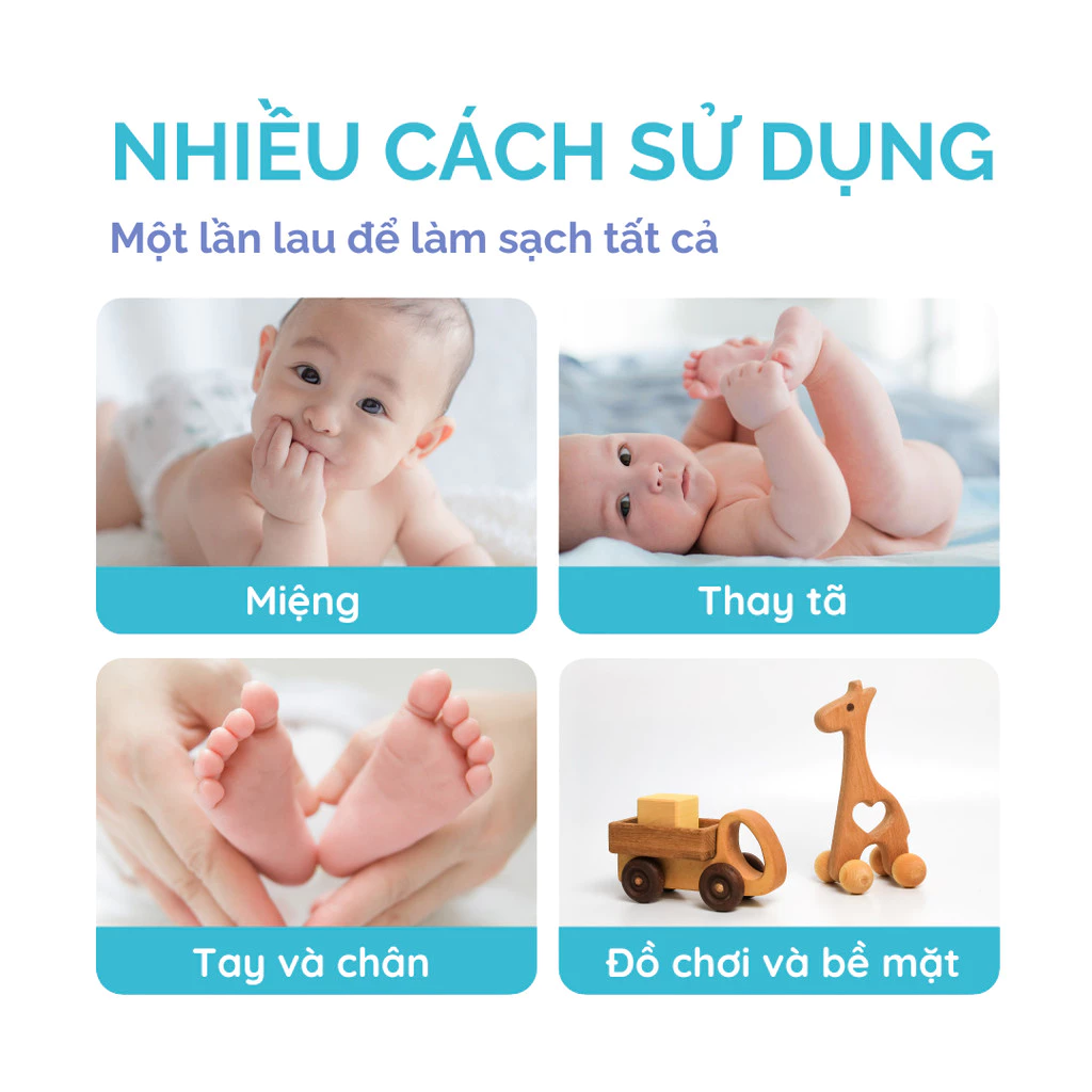 Khăn Ướt Trẻ Em Hoppi – Gói 5x20 tờ Nước Tinh Khiết, Mềm Mại, Dùng Được Cho Da Nhạy Cảm