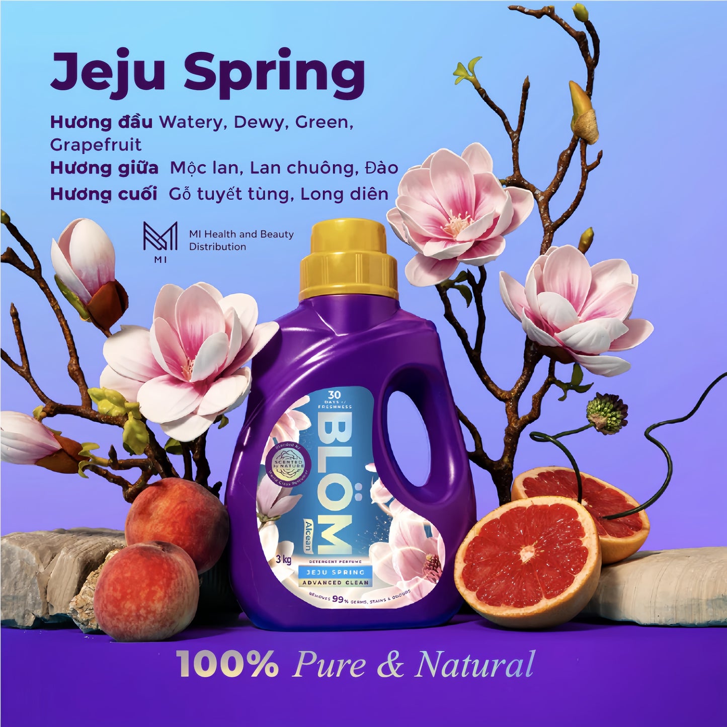 [Combo 3 chai] Nước giặt Blom 3 tần mùi hương cao cấp 3KG -  99% Kháng Khuẩn, Sạch Dịu Nhẹ An Toàn Cho Da