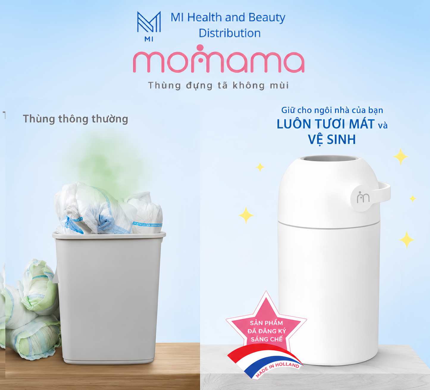 Thùng Đựng Tã Khử Mùi Momama - Giải Pháp Thông Minh, Tiết Kiệm & An Toàn Cho Bé