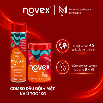 Bộ 3 Sản Phẩm Chăm Sóc Tóc Novex Brazil - Dầu Gội 300ml + Mặt Nạ Ủ Tóc 400g & 1kg + Tinh Chất Dưỡng Và Phục Hồi Tóc 80g