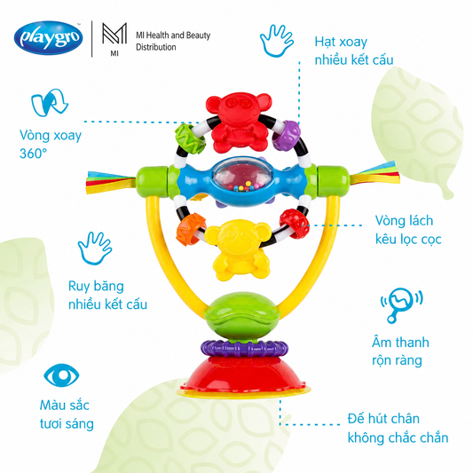 Đồ chơi vòng xoay gắn ghế ăn dặm Playgro High Chair Spinning Toy có đế hút chân không cho bé