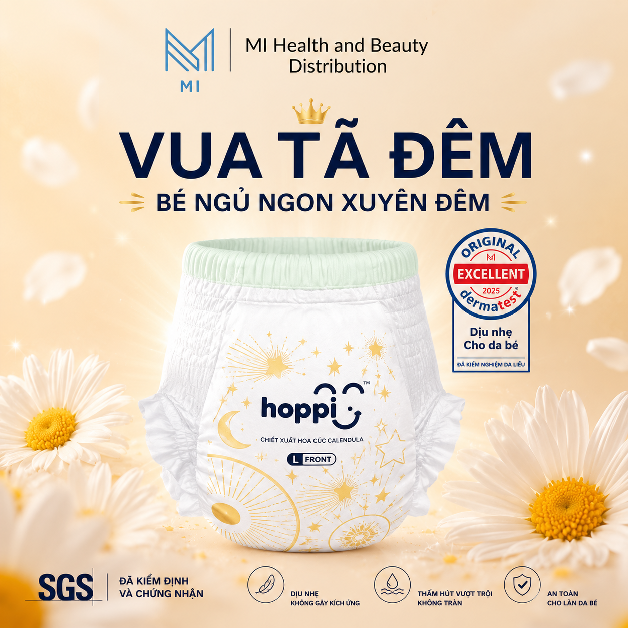 Bỉm quần Hoppi RoyalDream cao cấp chính hãng siêu mỏng 2mm đủ size M/L/XL/XXL cho bé từ 6-25kg