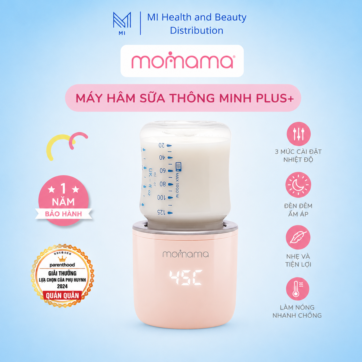 Máy Hâm Sữa Cầm Tay MOMAMA PLUS+ Cải Tiến - Máy Hâm Sữa Di Động Cho Bé Có Đèn Đêm, Sạc Type-C, Giữ Ấm 6 Giờ