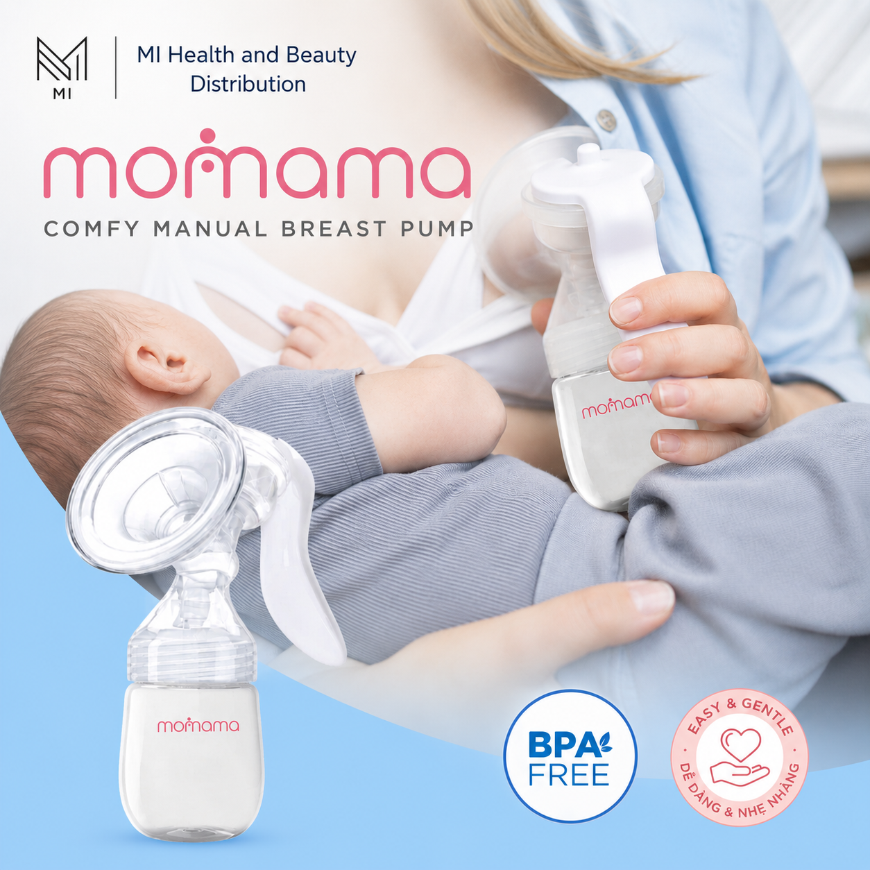 Máy hút sữa bằng tay Momama Comfy – Nhỏ gọn, Êm ái, Dễ vệ sinh | Hút sữa không đau, chất liệu an toàn cho mẹ và bé