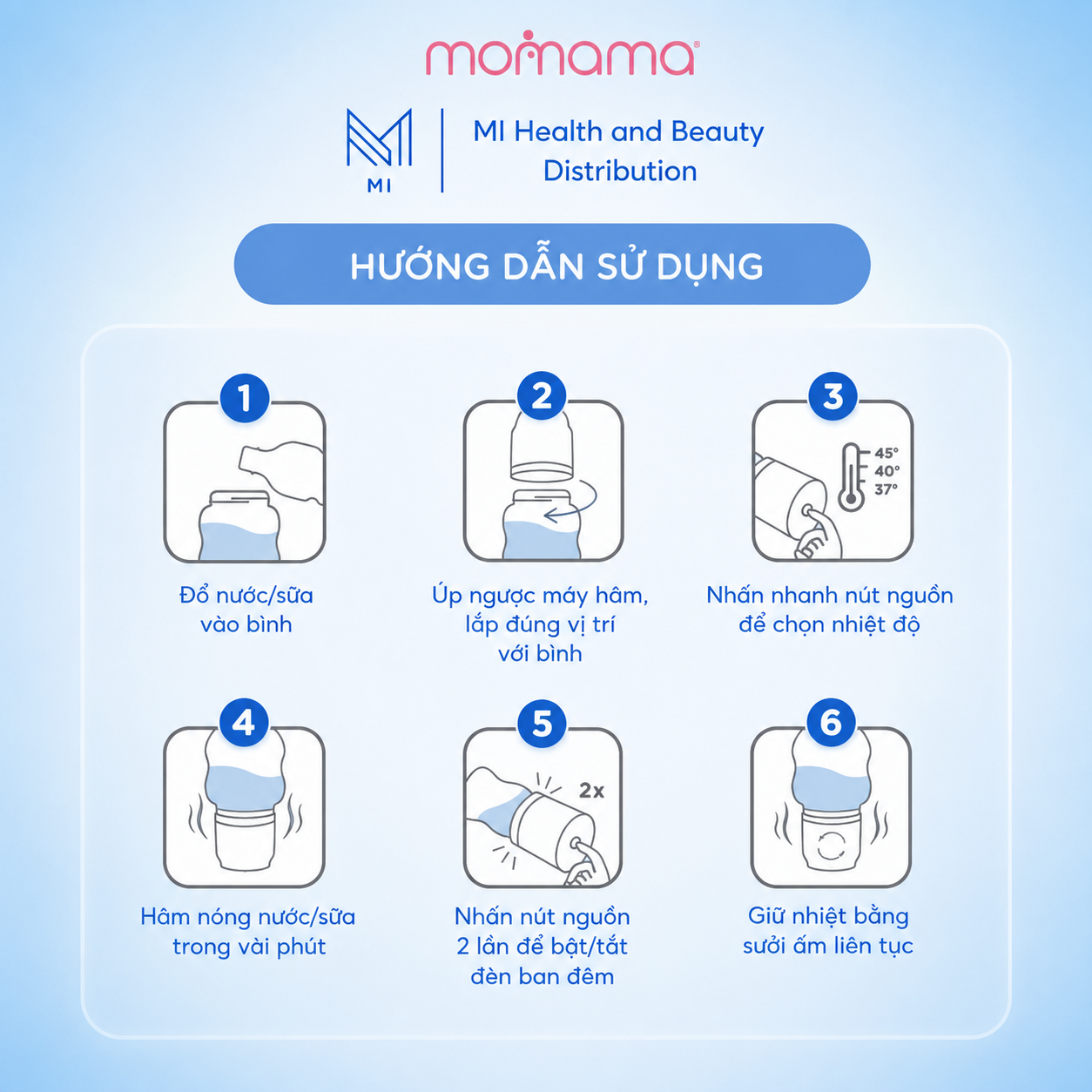 Máy Hâm Sữa Cầm Tay MOMAMA PLUS+ Cải Tiến - Máy Hâm Sữa Di Động Cho Bé Có Đèn Đêm, Sạc Type-C, Giữ Ấm 6 Giờ