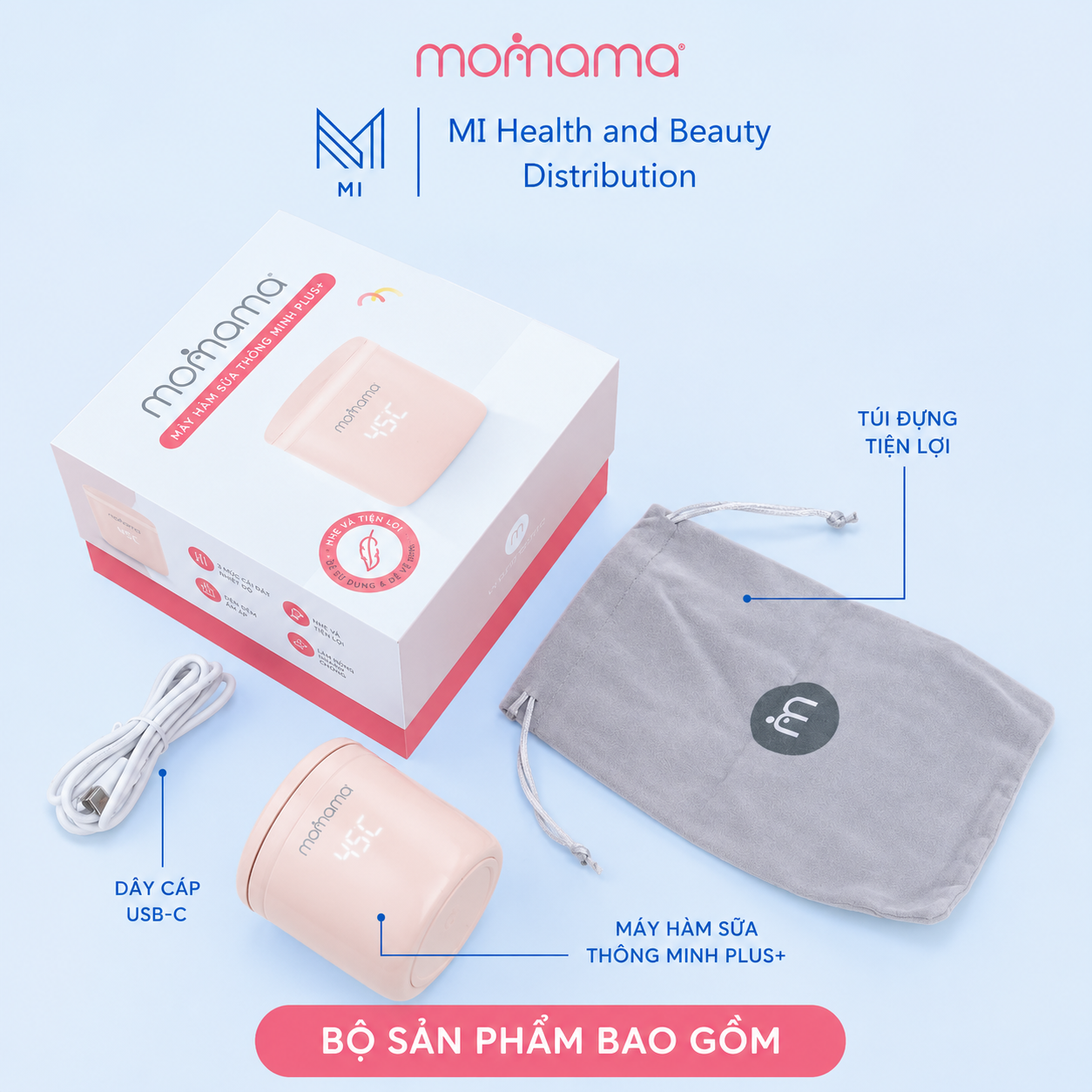 Máy Hâm Sữa Cầm Tay MOMAMA PLUS+ Cải Tiến - Máy Hâm Sữa Di Động Cho Bé Có Đèn Đêm, Sạc Type-C, Giữ Ấm 6 Giờ