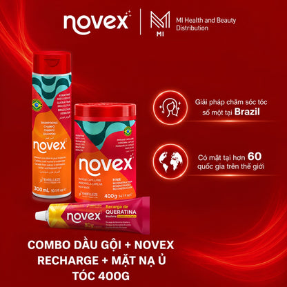 Bộ 3 Sản Phẩm Chăm Sóc Tóc Novex Brazil - Dầu Gội 300ml + Mặt Nạ Ủ Tóc 400g & 1kg + Tinh Chất Dưỡng Và Phục Hồi Tóc 80g