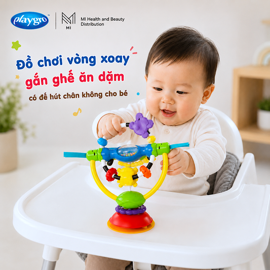 Đồ chơi vòng xoay gắn ghế ăn dặm Playgro High Chair Spinning Toy có đế hút chân không cho bé