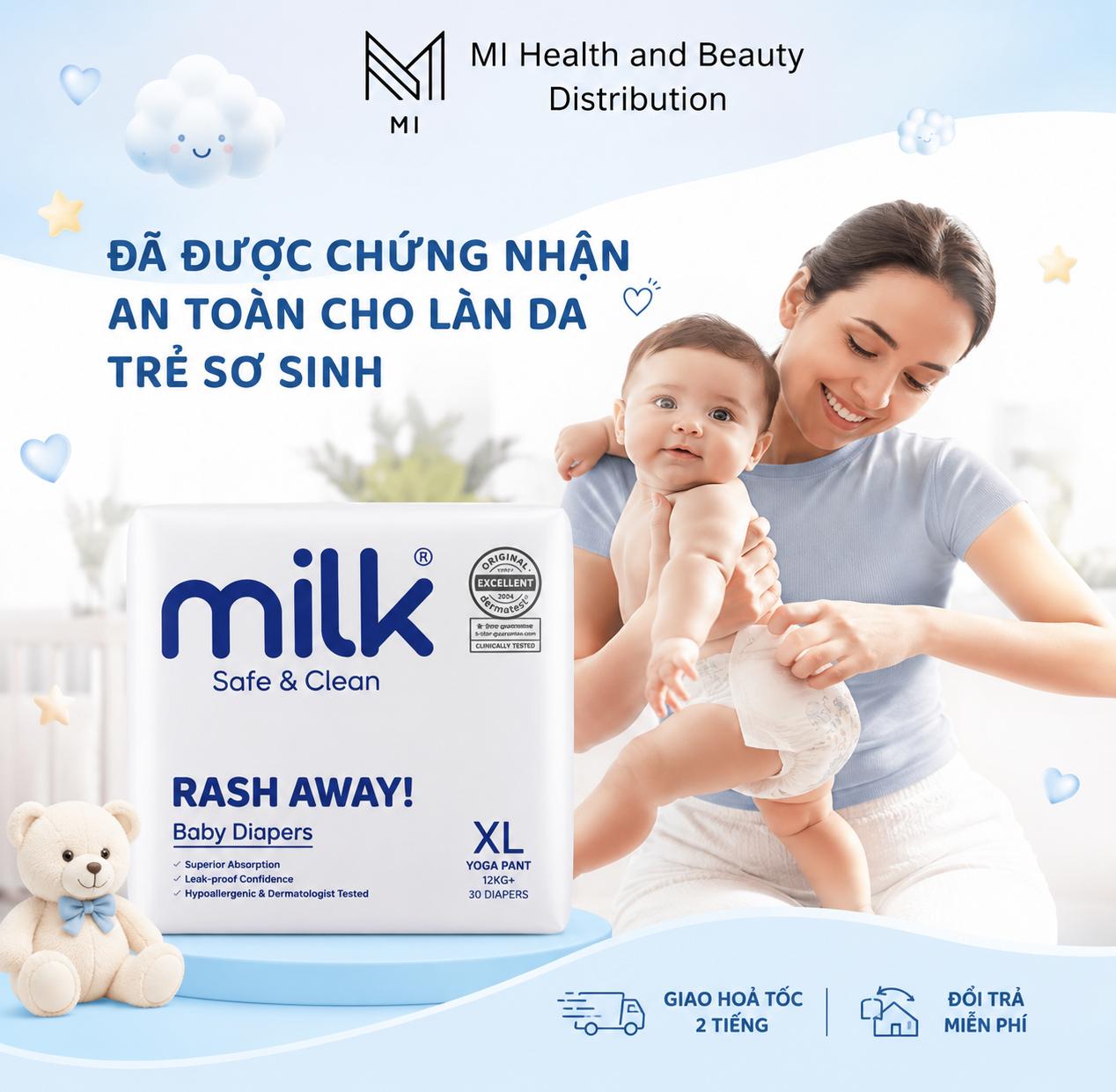 Thùng 4 Bịch Bỉm Tã Quần MILK Yoga Pants Siêu Mềm Mỏng Chống Hăm Cho Bé [Size M168/L144/XL120/XXL96]