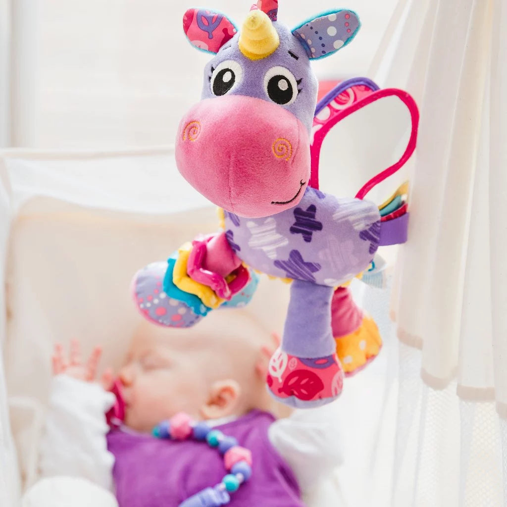 Playgro Activity Friend Stella Unicorn – Đồ chơi phát triển cảm giác cho bé, kẹp gắn xe đẩy/ghế ngồi, từ 0 tháng