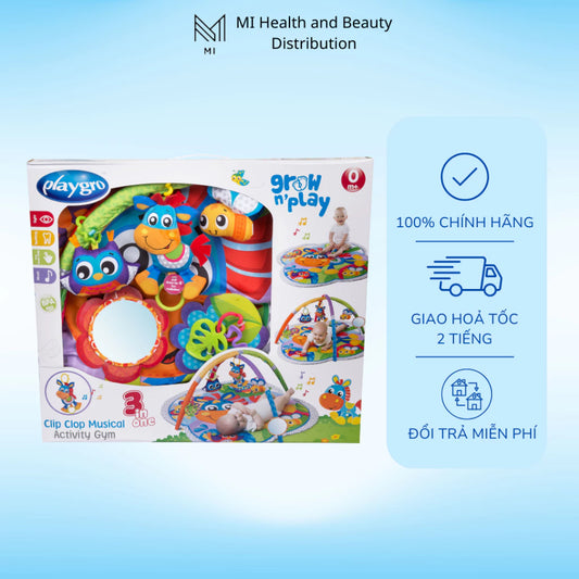 Playgro Clip Clop Musical Activity Gym – Thảm chơi nhạc cho bé với đồ chơi treo phát triển giác quan