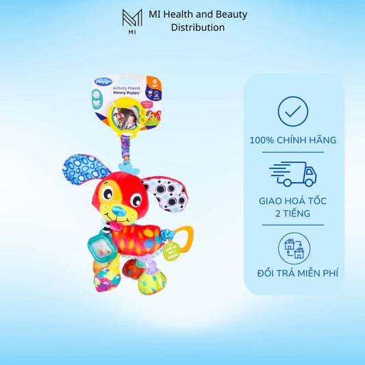 Playgro Activity Friend Penny Puppy – Đồ chơi phát triển giác quan cho bé, kẹp gắn xe đẩy/ghế ngồi